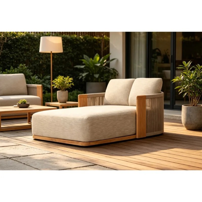 Outdoor Daybed Furniture - Espreguiçadeira Dupla de Teca para Pátio,