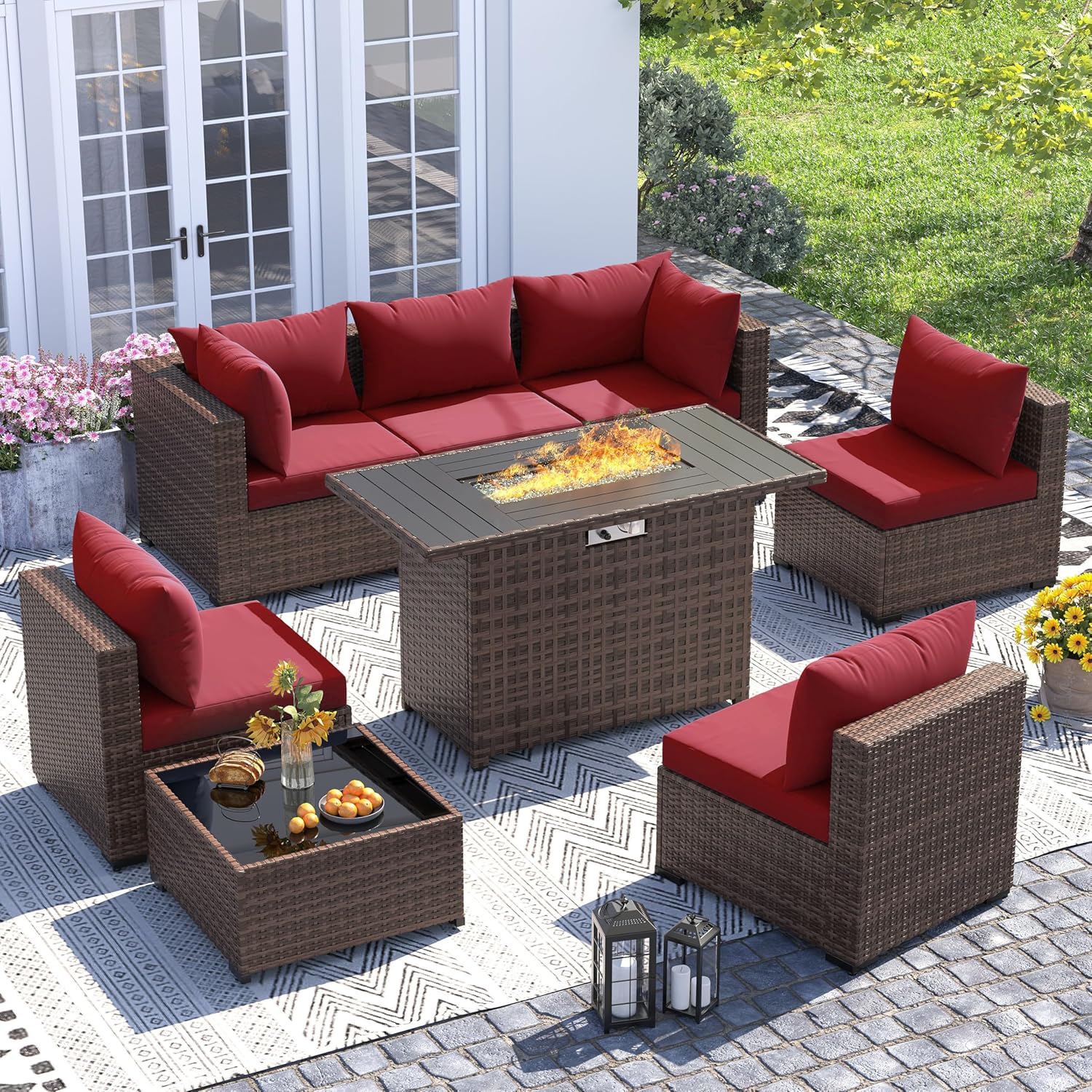 Outdoor Furniture And Fire Pit - Conjunto de Sofá Seccional de Vime