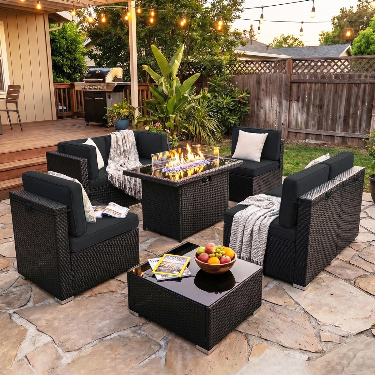 Outdoor Furniture And Fire Pit - Conjunto de Móveis para Pátio com