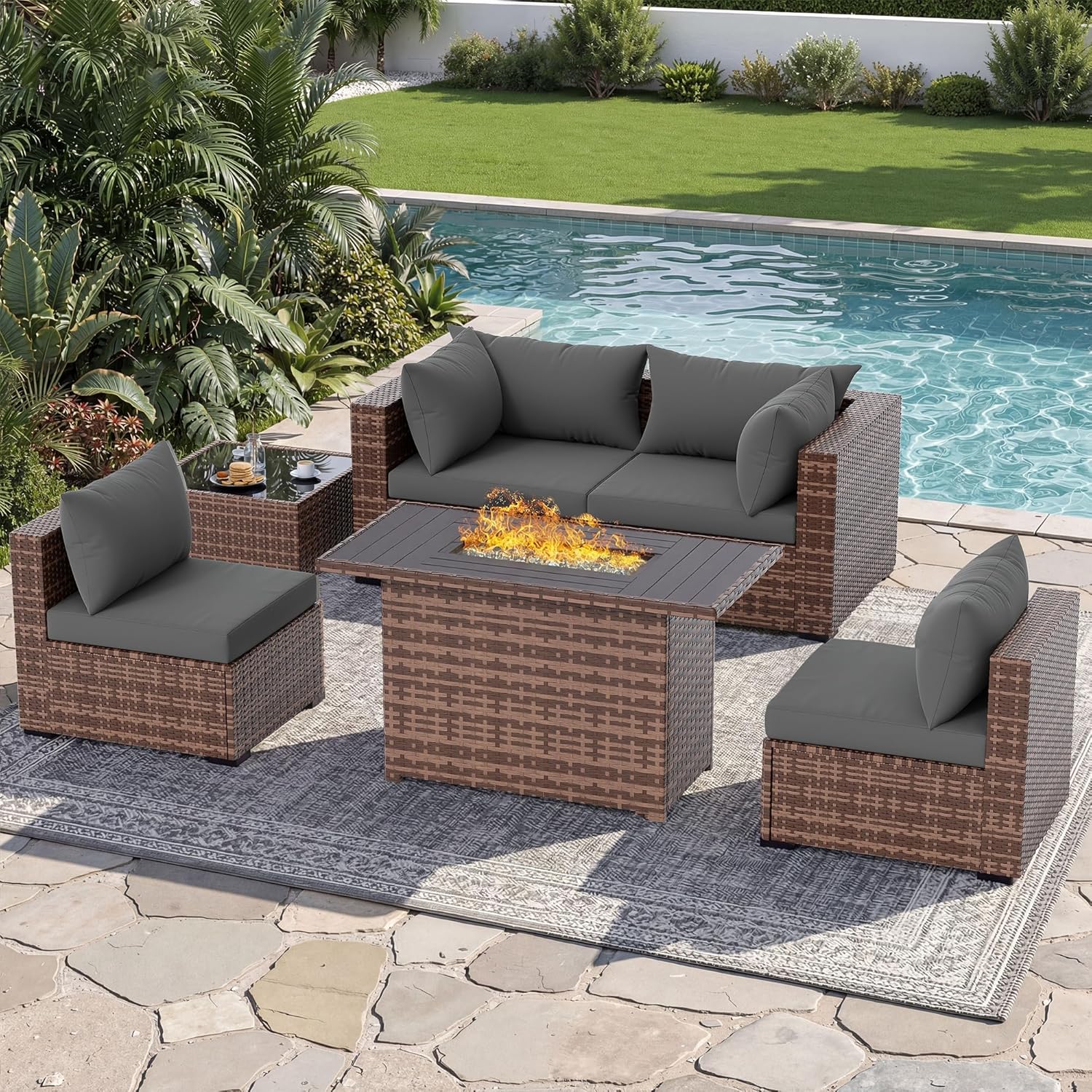 Outdoor Furniture And Fire Pit - Conjunto de Sofá Seccional para Exterior