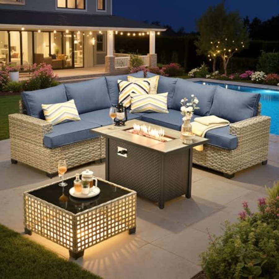 Outdoor Furniture And Fire Pit - Conjunto de Móveis de Pátio Externo