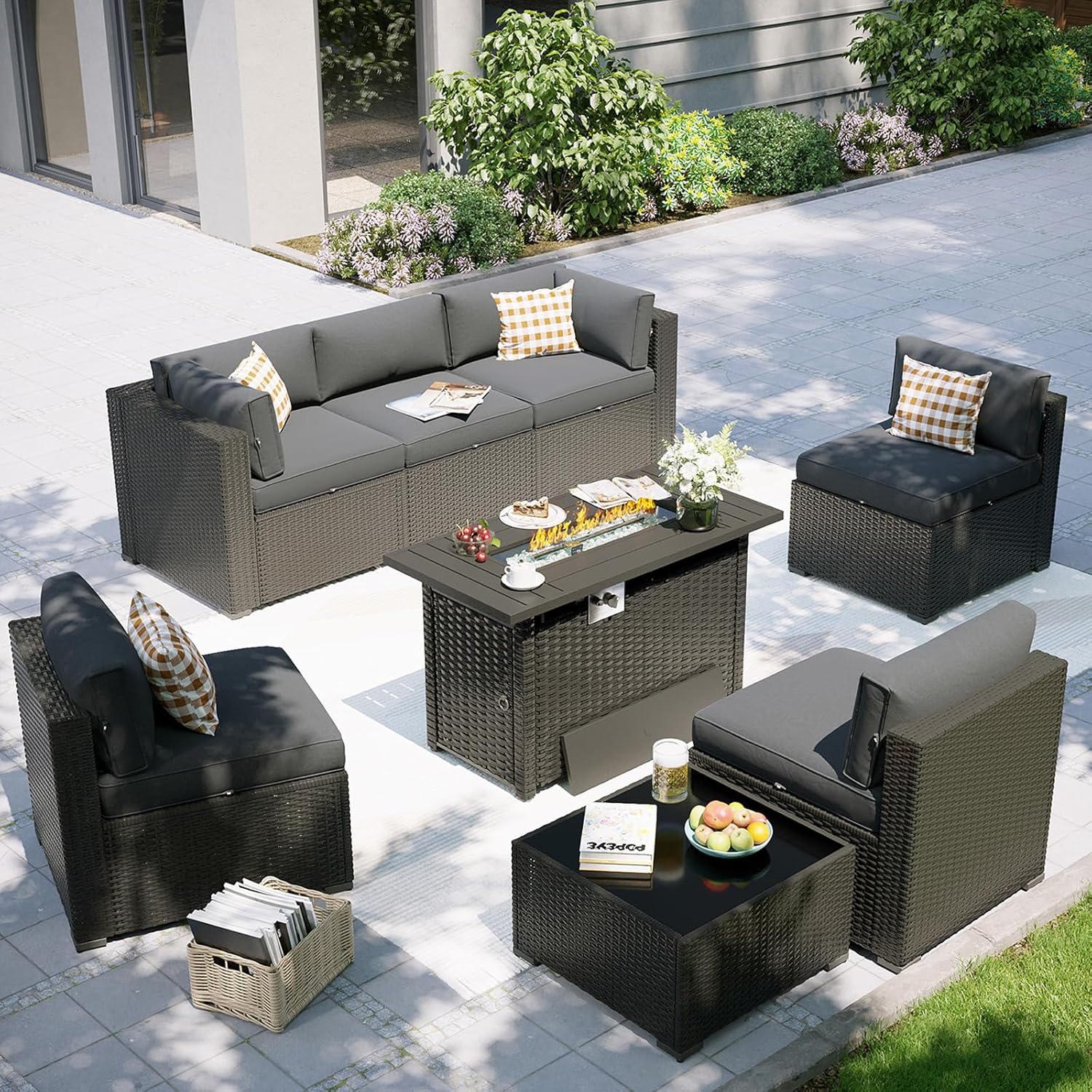 Outdoor Furniture And Fire Pit - Conjunto de Móveis para Pátio com