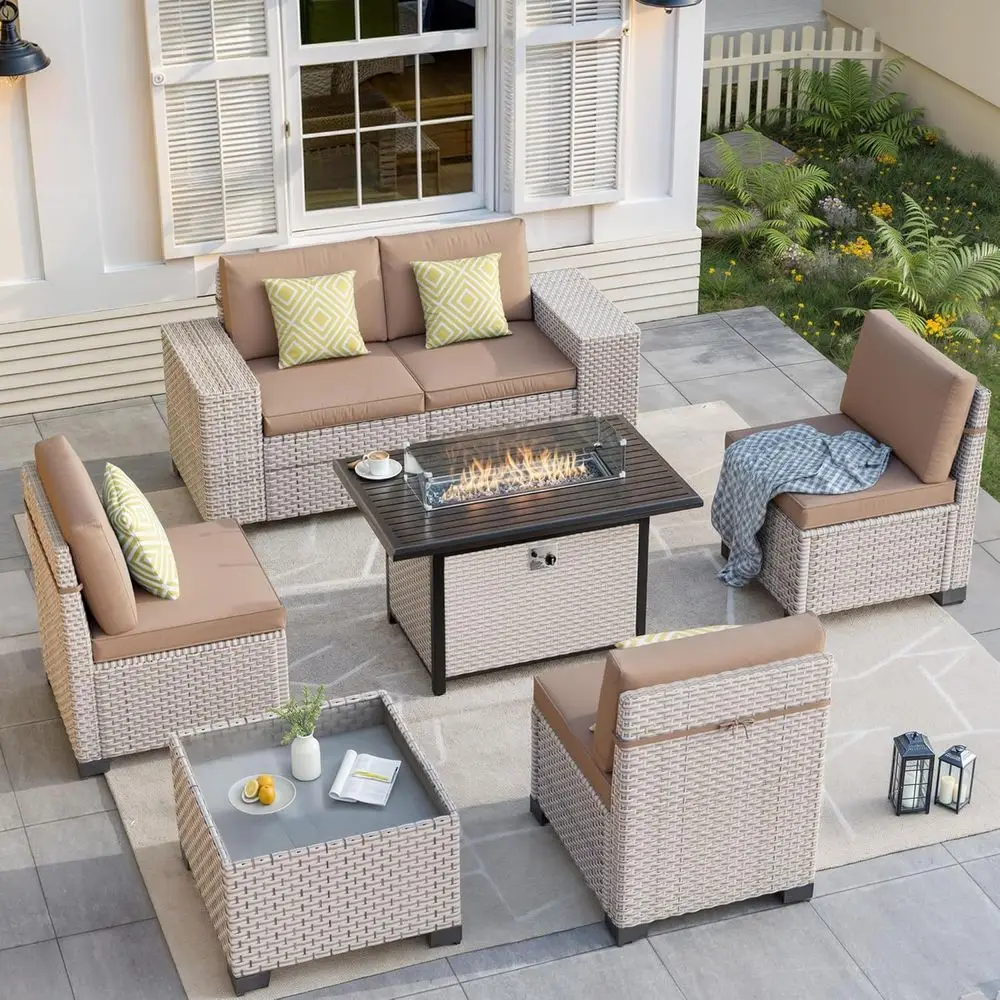Outdoor Furniture And Fire Pit - Conjunto de Móveis para Pátio Externo
