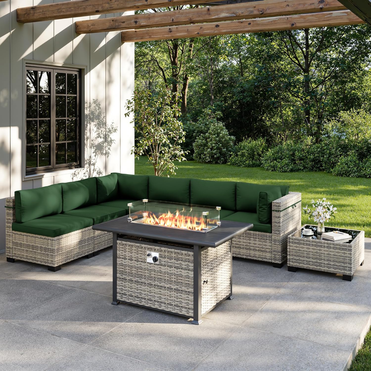 Outdoor Furniture And Fire Pit - Conjunto de Móveis para Pátio Externo