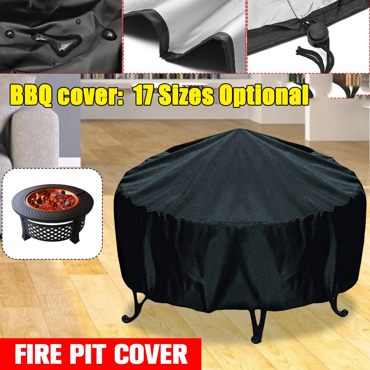 Outdoor Furniture And Fire Pit - Capa protetora uv preta para fogueira,