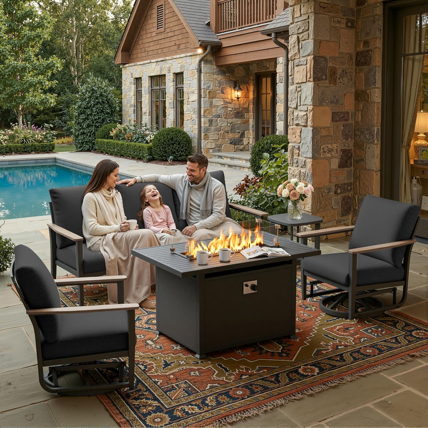 Conjunto de Pátio de Alumínio  - Outdoor Furniture And Fire Pit avaliação e preço