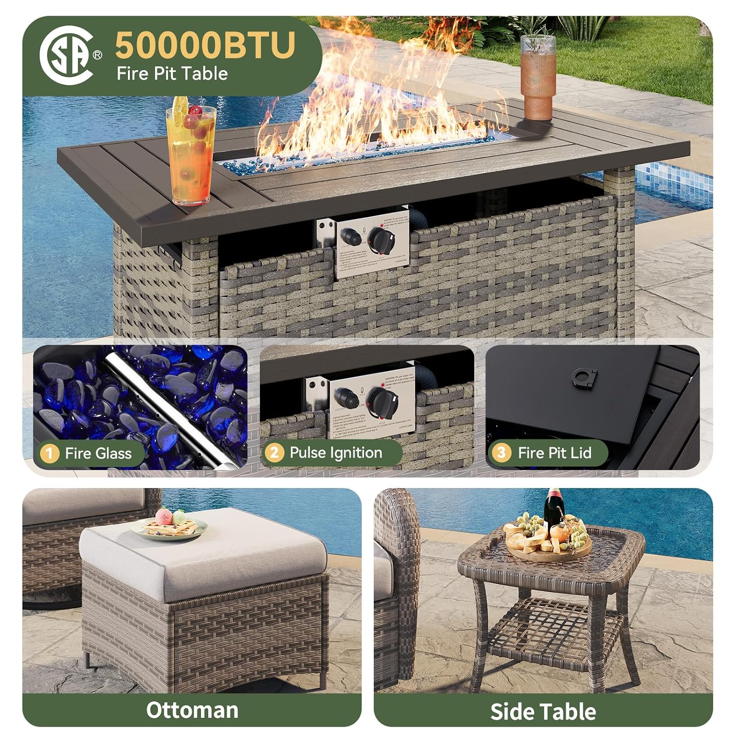 Conjunto de Pátio em Vime de 7 - Outdoor Furniture And Fire Pit avaliação e preço