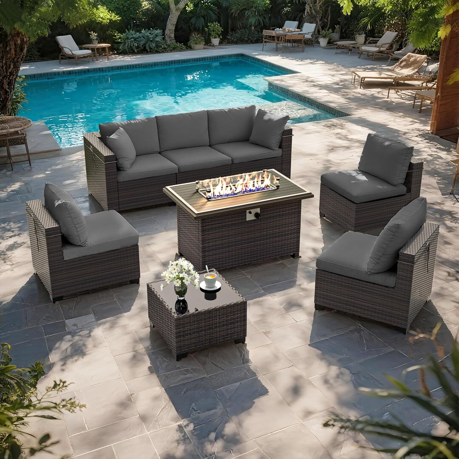 Conjunto de Móveis para Pátio  - Outdoor Furniture And Fire Pit avaliação e preço
