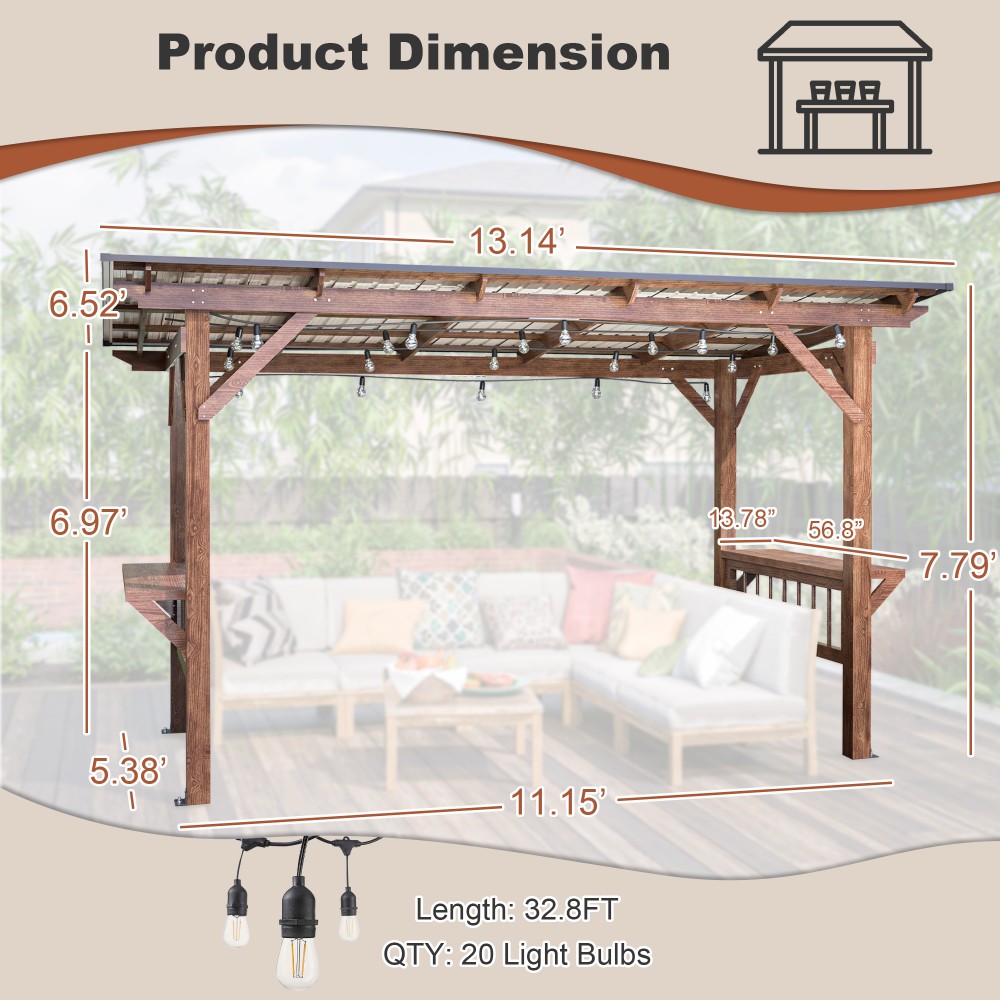 Pérgola Moderna de Madeira 13' - Outdoor Furniture Gazebo avaliação e preço